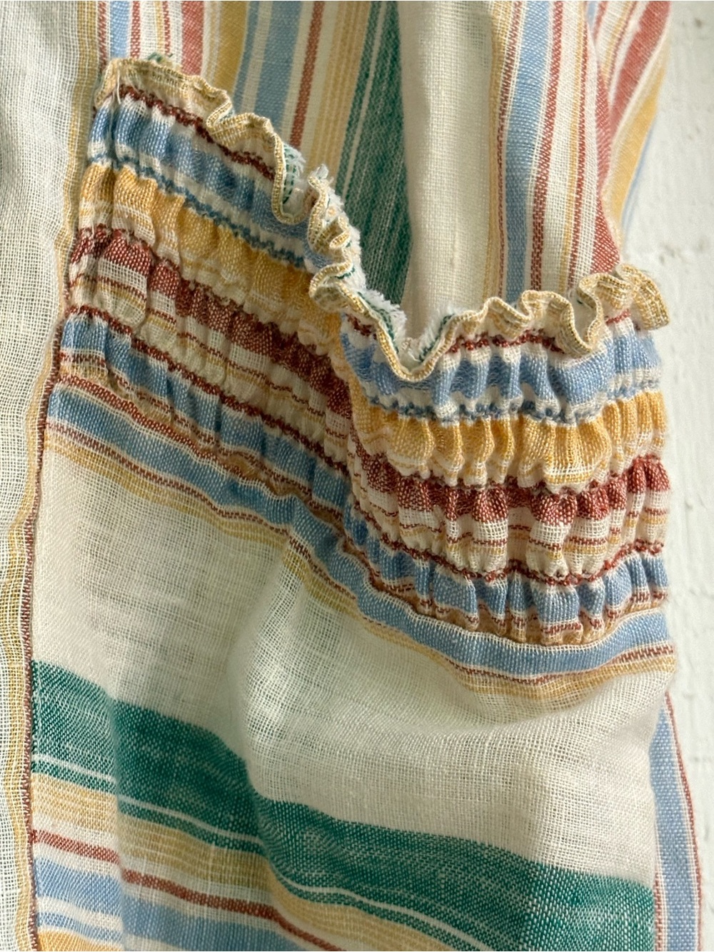 Vintage 70s Striped Smocked Pocket Tank Top - Multicolor Union Made XL - Picture 7 of 13